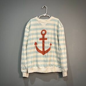 Girls' Cream/Blue Little Co Nautical Anchor Sweatshirt Size 12 EUC